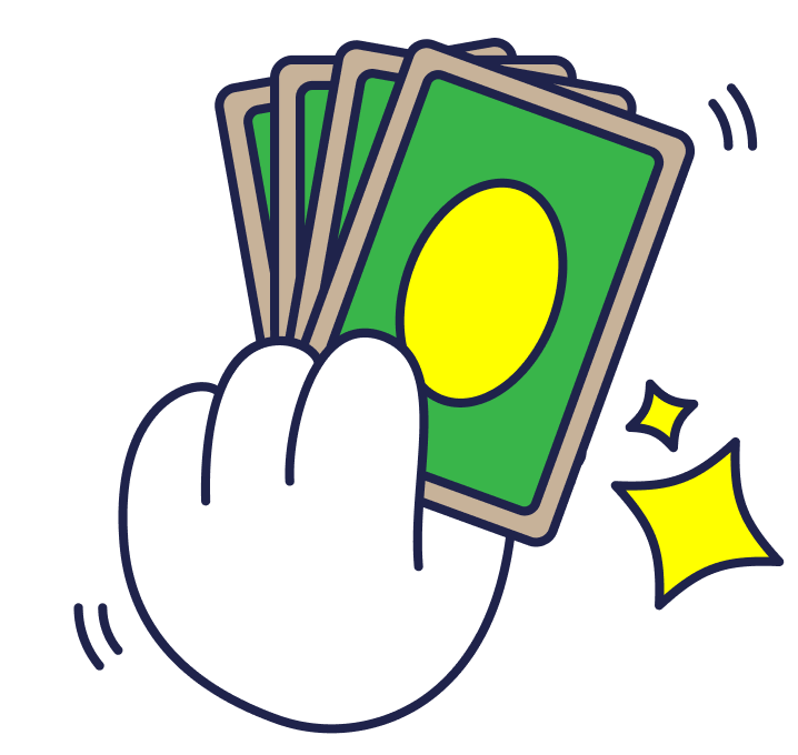 カードを扇状に持った手のイラスト